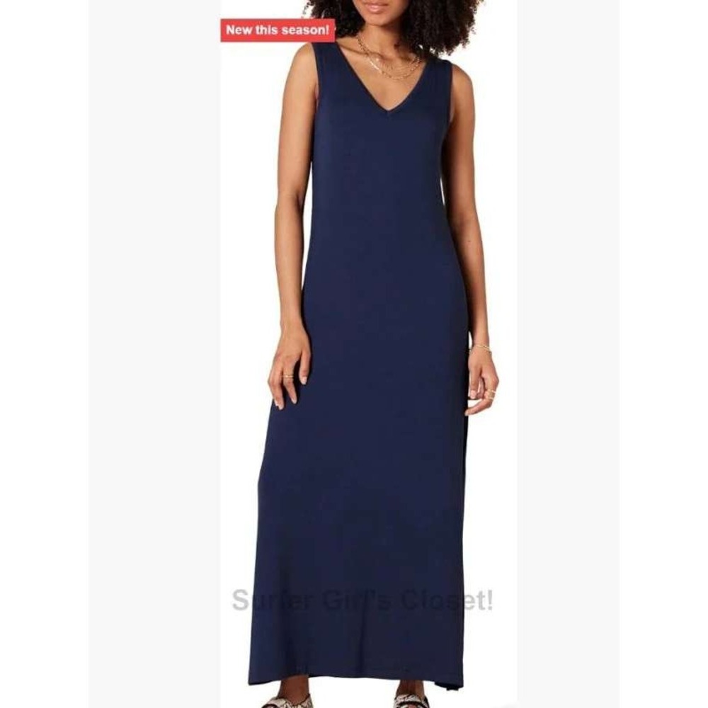 Anthropologie Sundry Navy V Neck Sleeveless Maxi Dress Cotton Blend SZ XL
